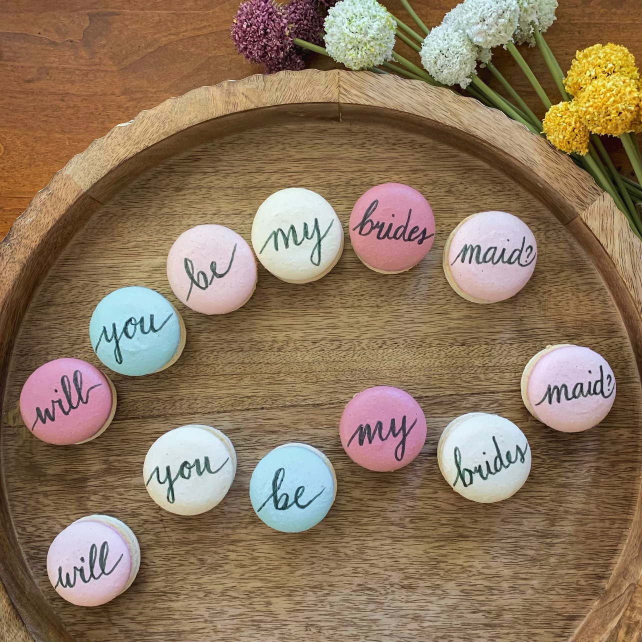 will you be my bridesmaid macarons